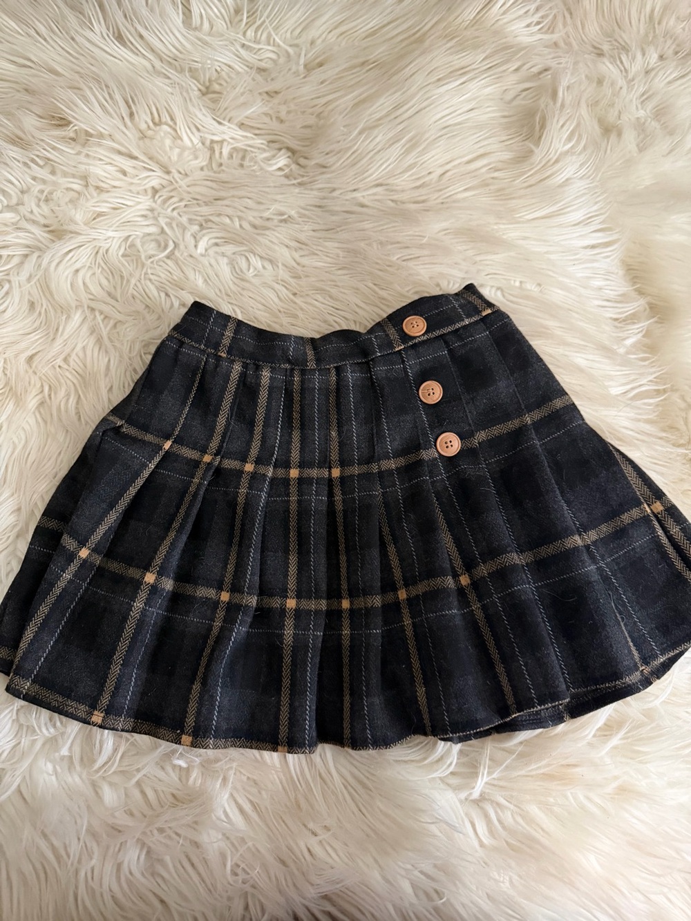 Girls Pleated Plaid Mini Skirt in Black and Brown